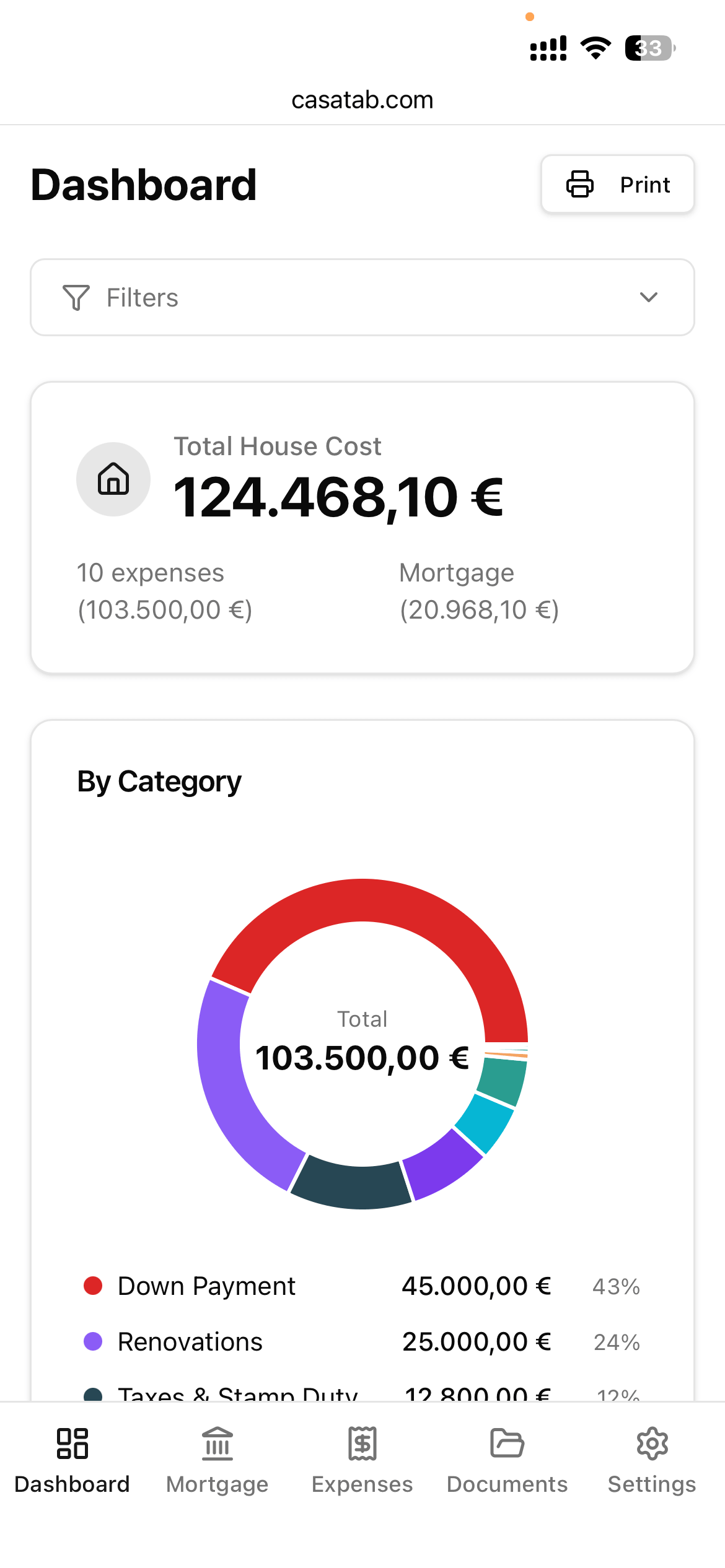 CasaTab’s dashboard on a phone